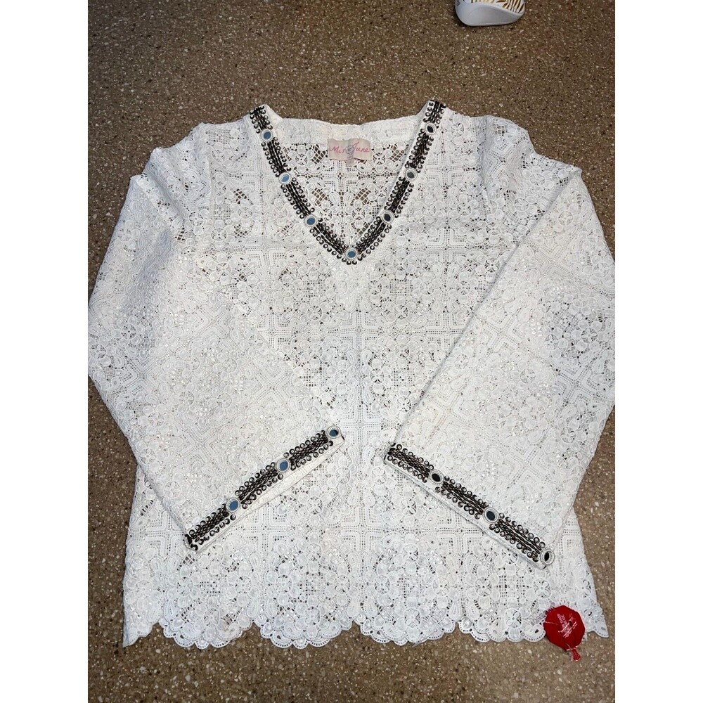 Miss June Paris Beaded Crochet Top NWOT Size 1 Beaded Mirror Embellishments
